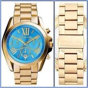 Rel gio Feminino Michael Kors Mk5975 Bradshaw Dourado Azul Oirelogio